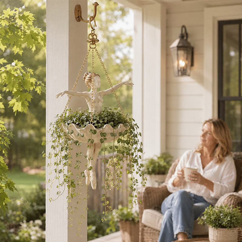 Resin Hanging Planter – Elegant Ballerina Design, Hand-Carved Detail, UV-Resistant Outdoor Flower Pot