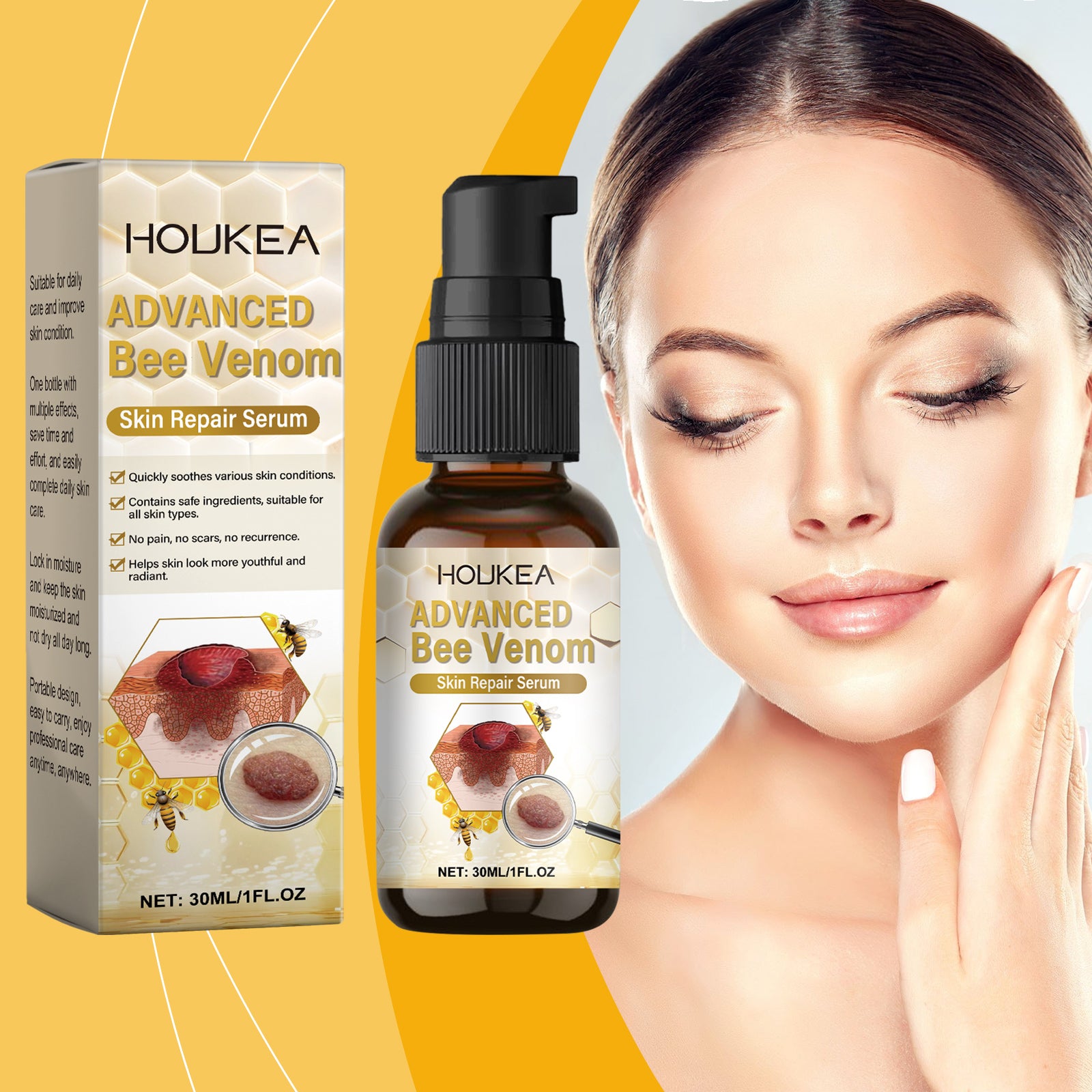 Houkea Bee Venom Skin Serum, A Moisturizing, Gentle And Restorative Cleansing And Smooth Skin Care Solution