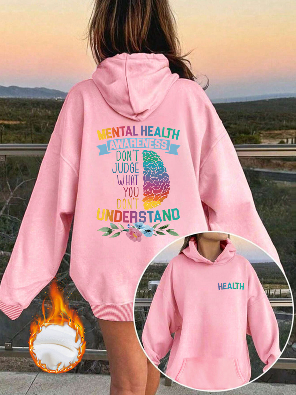 Mental Health Awareness Pattern Printed Hoodie