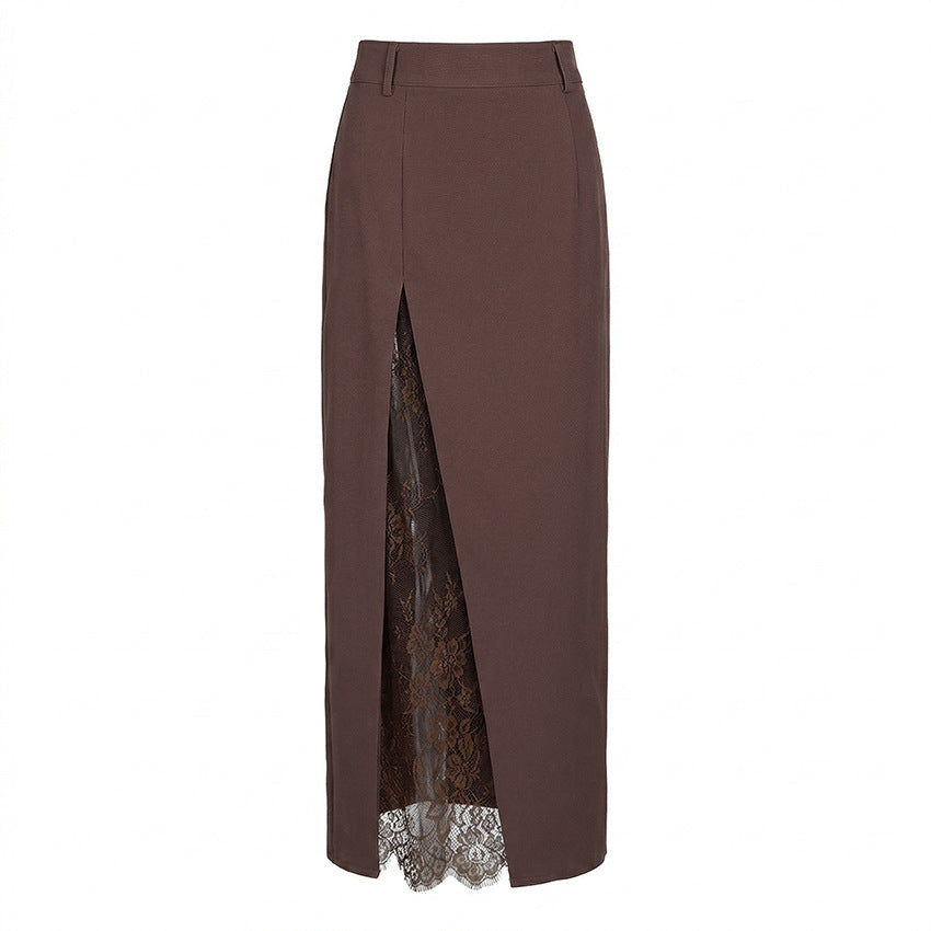 Side slit lace patchwork skirt