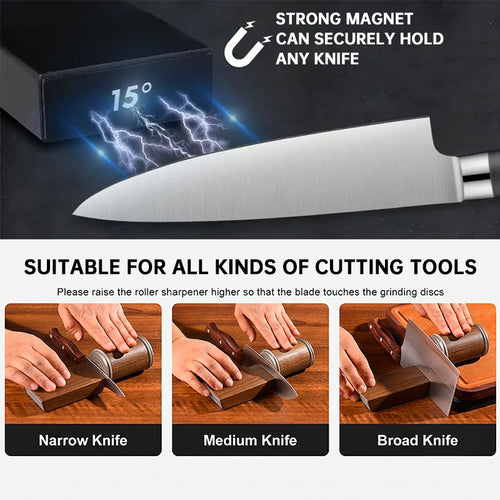 15° & 20° Roll Knife Sharpener Kit, Magnetic Rolling Sharpening Tool with Grinding Stones, Kitchen Chef Accessories