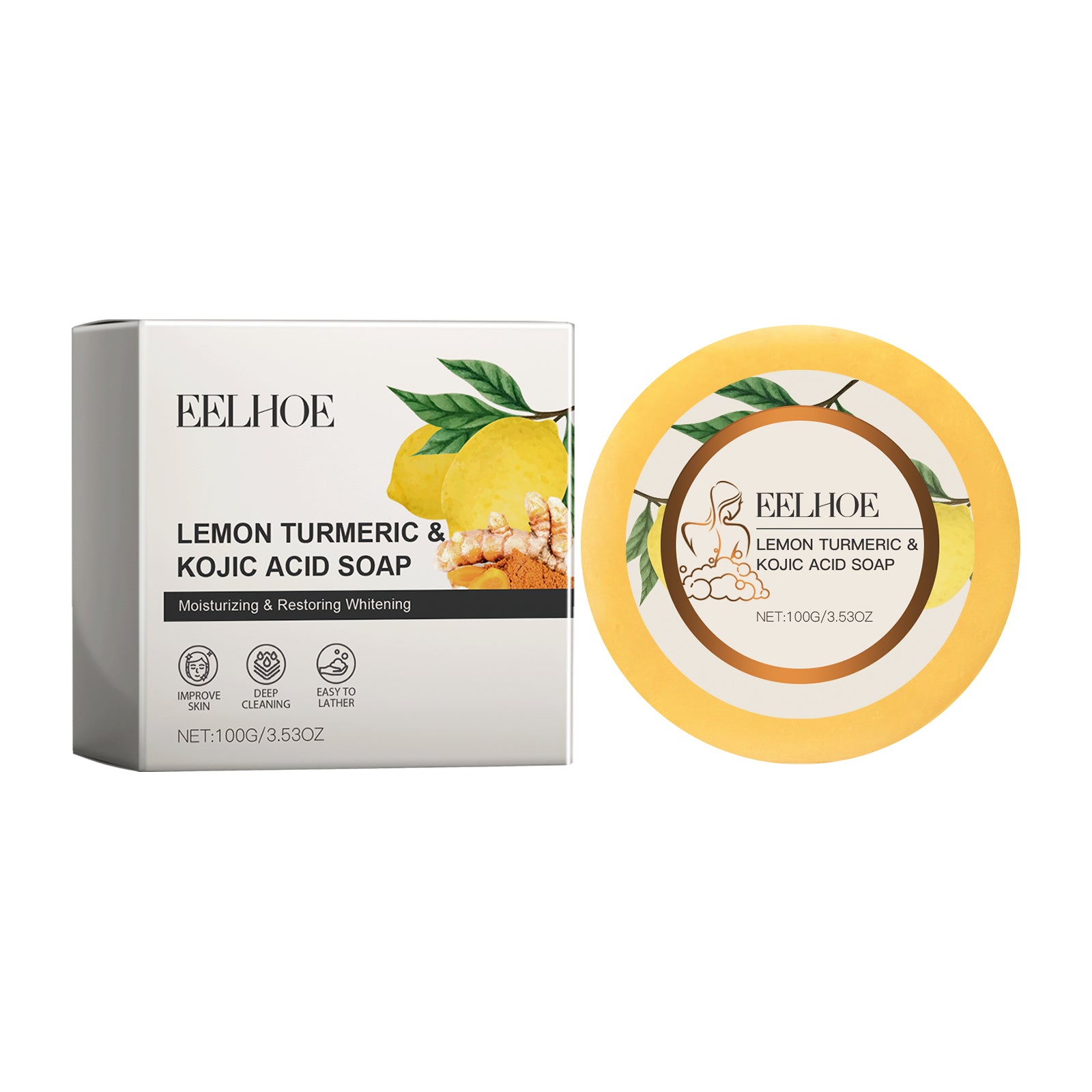 EELHOE Lemon Turmeric Acid Soap, Gently Cleanses, Moisturizes And Brightening Skin Square Cleanser