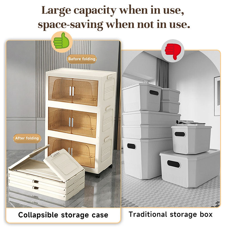 Folding Storage Cabinet with Wheels, 3/4 Tier Stackable Wardrobe Closet Organizer