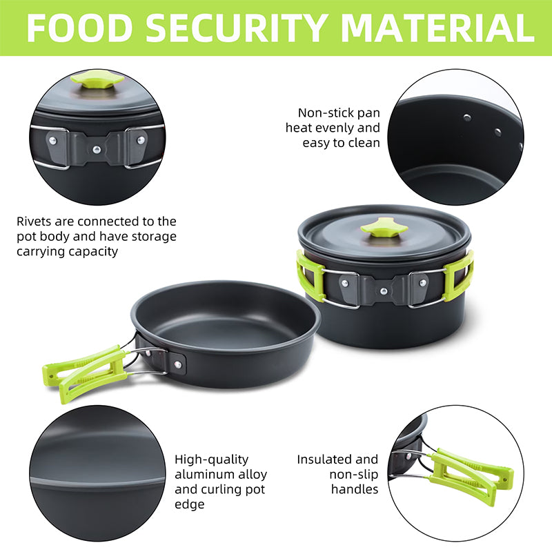 Backpacking Camping Cookware Set, Portable Outdoor Cooking Kit with Tableware, Durable & Lightweight, Foldable Storage Bag