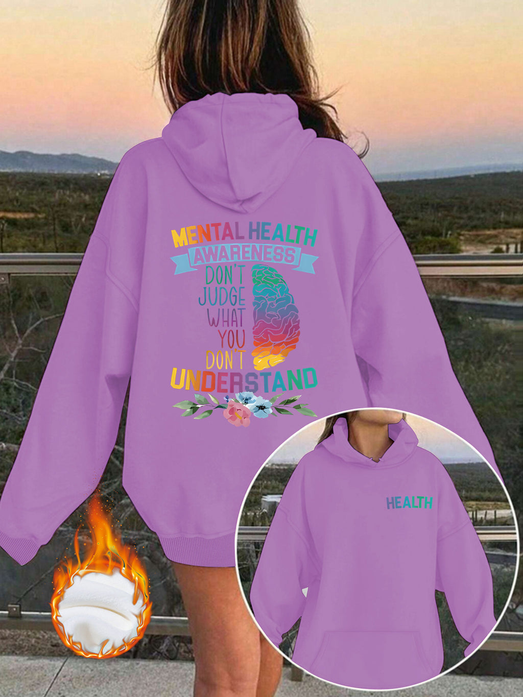 Mental Health Awareness Pattern Printed Hoodie