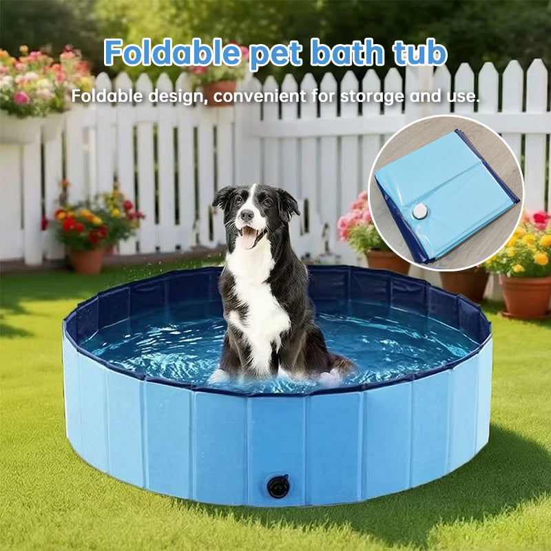 Portable Dog Swimming Pool – Foldable Pet Bathing Tub with Drain, Outdoor Puppy Pool for Summer Water Fun & Cleaning