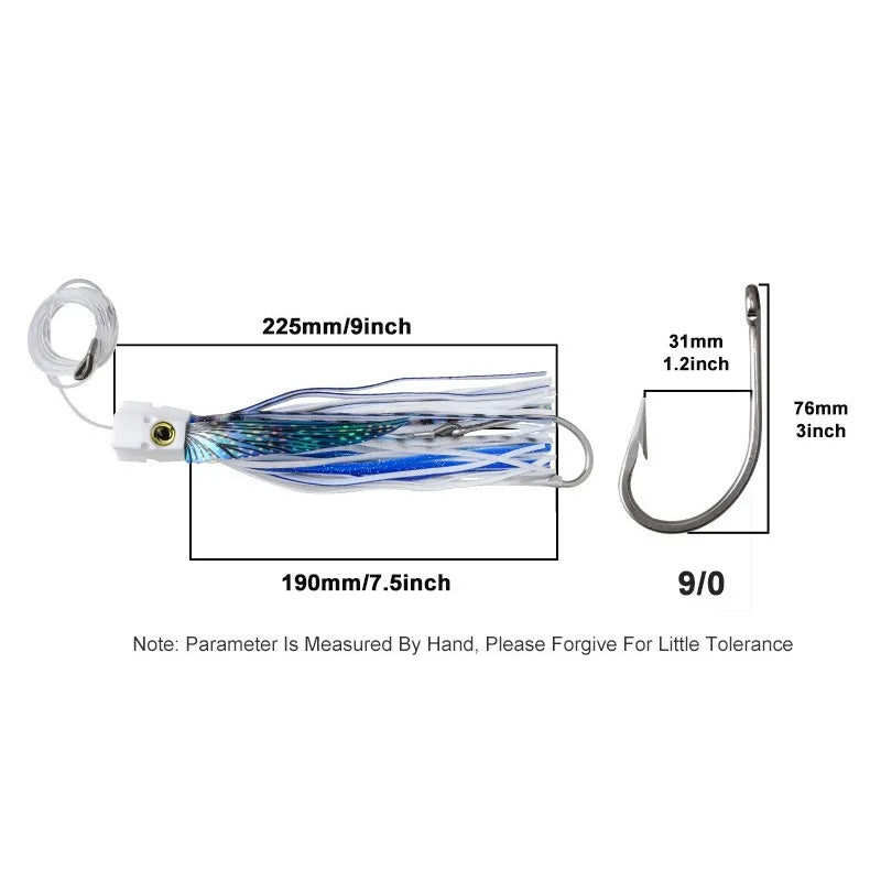 Squid Shape Trolling Lure – 225mm 77g Large Soft Fishing Bait, Deep Sea Boat Trolling Jig for Tuna & Pelagic Species
