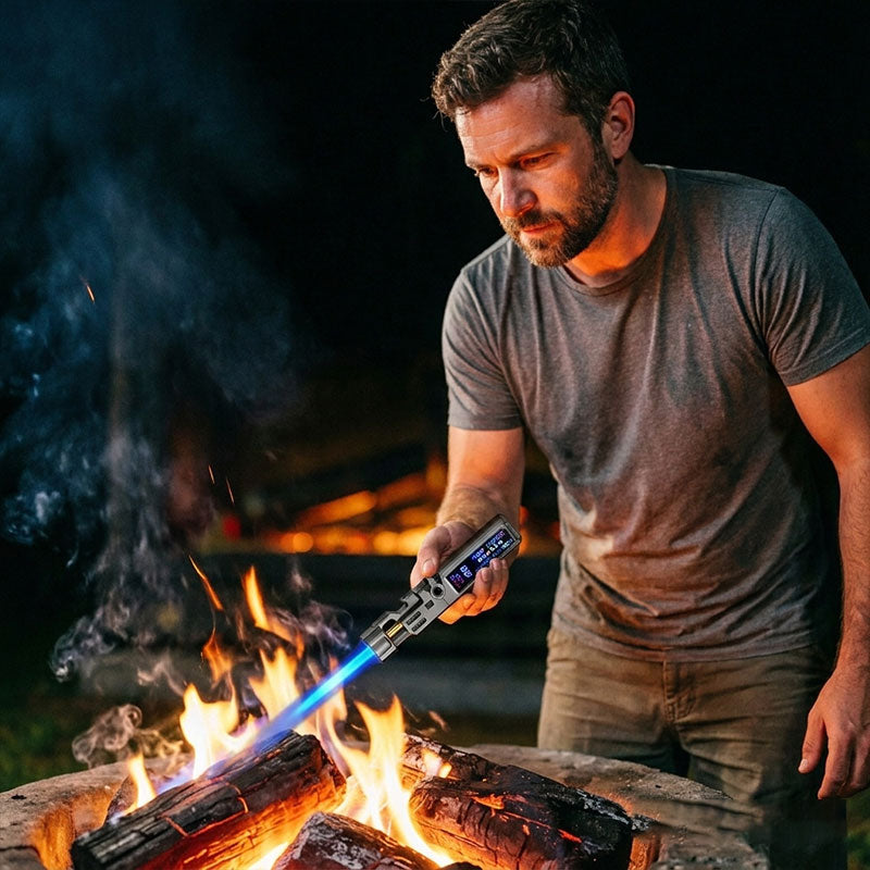 Windproof High‑Temperature High‑Power Outdoor Torch Lighter with LED Digital Display, Metal Body & Bottle Opener