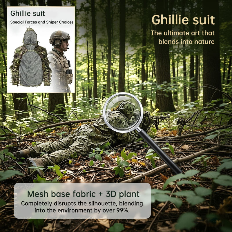Tactical Ghillie Suit with Hat, Breathable 3D Leafy Sniper Cloak Coat for Hunting, Airsoft, Paintball, CS & Outdoor Wargame
