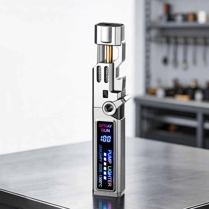 Windproof High‑Temperature High‑Power Outdoor Torch Lighter with LED Digital Display, Metal Body & Bottle Opener