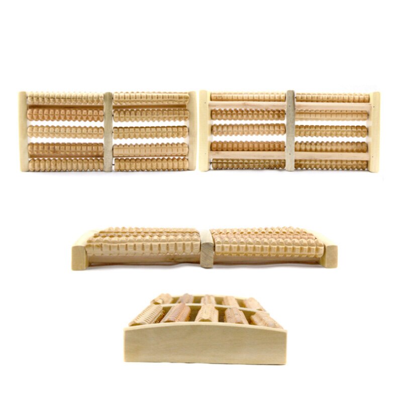 Wooden foot massager high quality wooden five row stress relieving treatment relaxing massage roller health massage tool