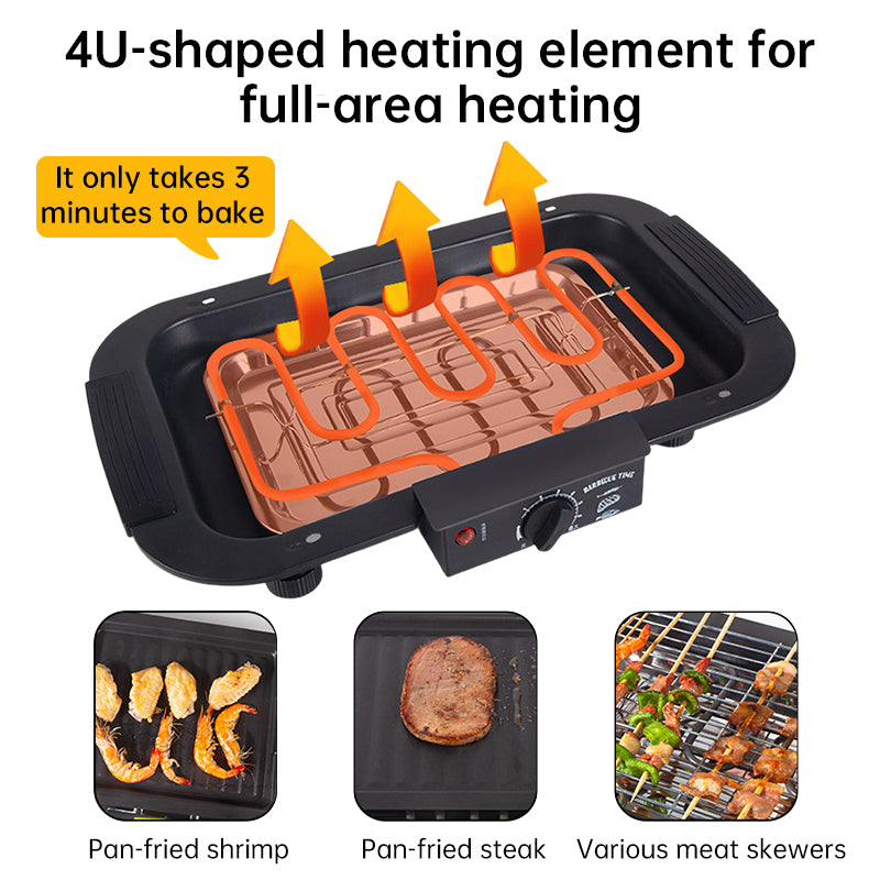 Portable Stainless Steel Electric Grill | 6 Heat Levels | Ideal for Indoor Cooking, Outdoor Camping & Home Parties