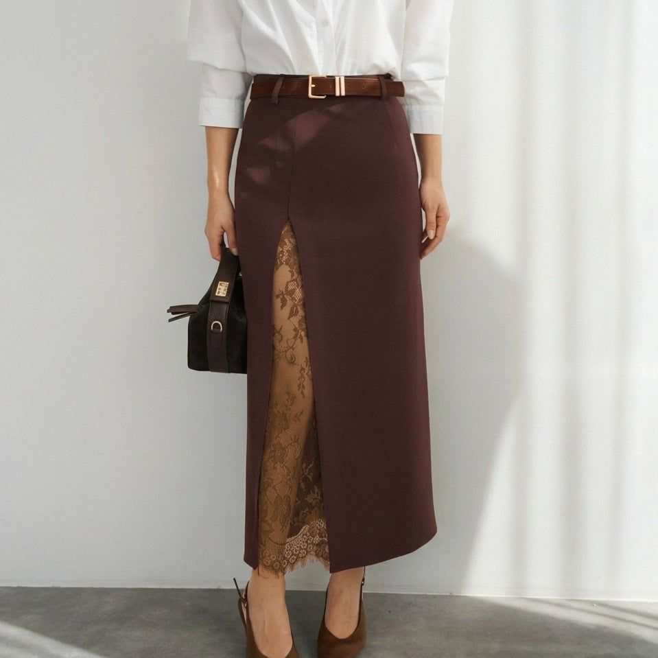 Side slit lace patchwork skirt