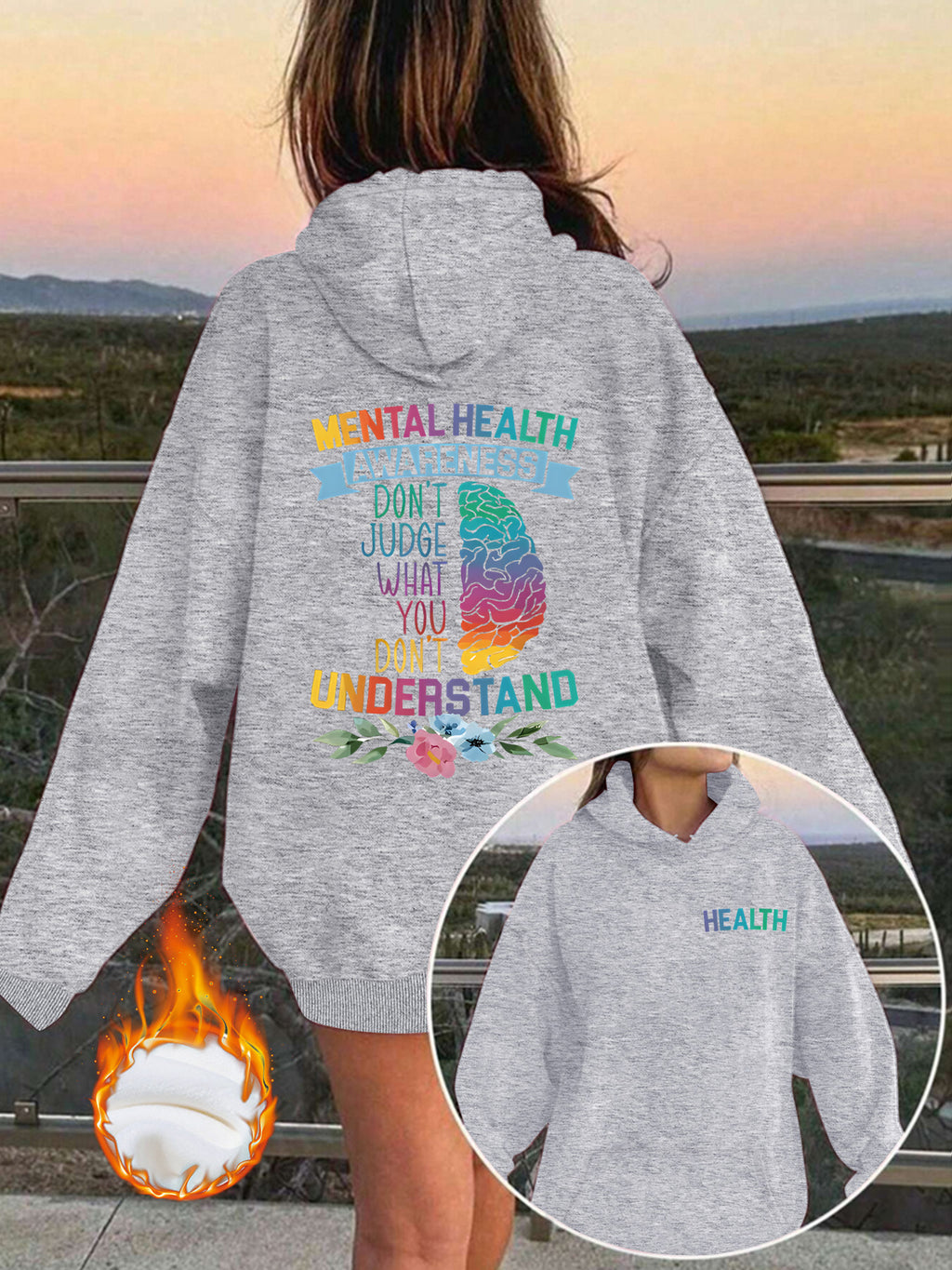 Mental Health Awareness Pattern Printed Hoodie