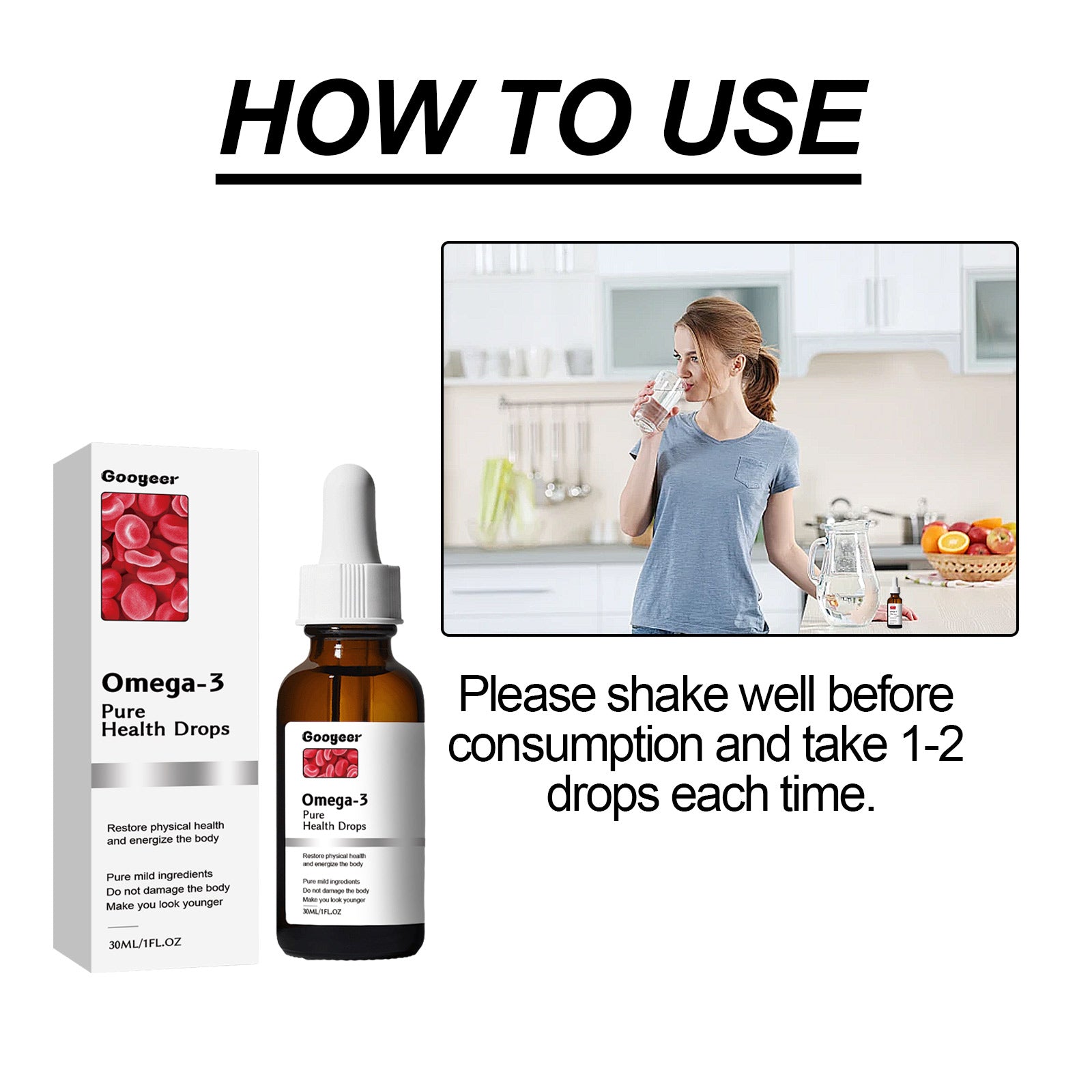 Omega-3 Pure Health Drops, Relieve Physical Discomfort Balance Blood Lipid Sugar Shu Health Care Drops