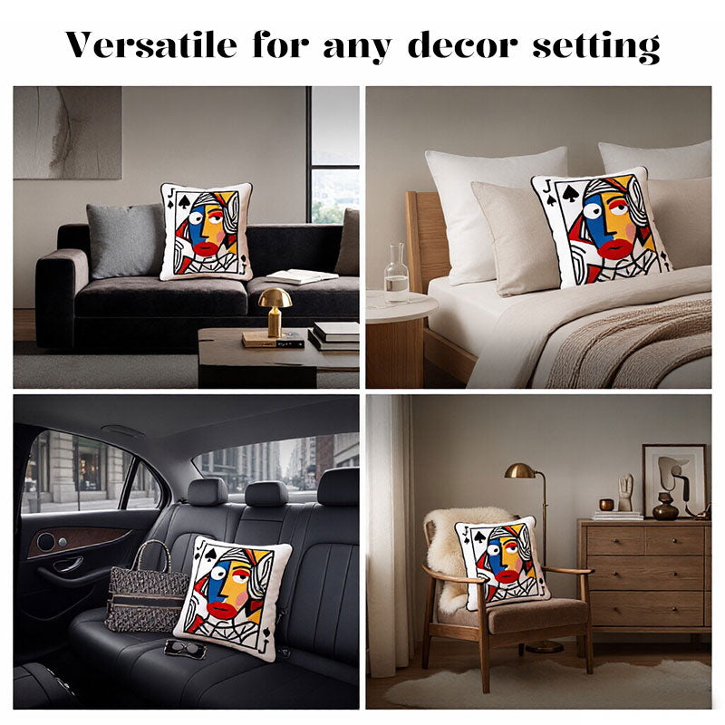 Cartoon Embroidered Square Pillow - Soft Quirky Big Eyes Game Cushion, Decorative Plush Throw Pillow for Home & Bedroom