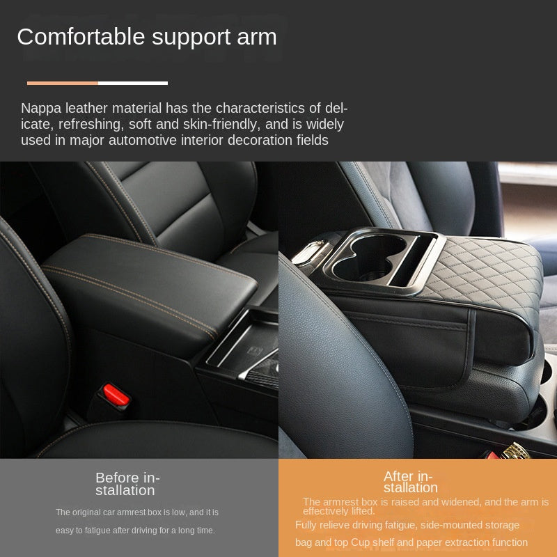 Car Armrest Pad Multi-functional Cup Holder Car Tissue Box Automotive Interior Leather Armrest Riser Pad