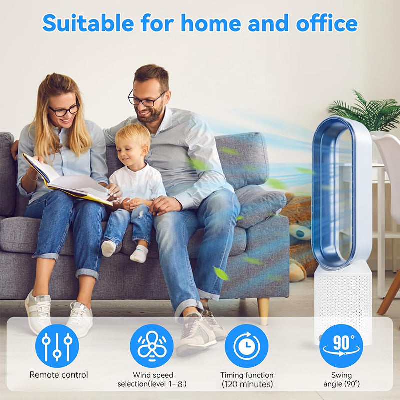 2026 New Bladeless Tower Fan with Air Purifier – Ultra-Quiet Floor & Desk Fan for Bedroom, Home, Office