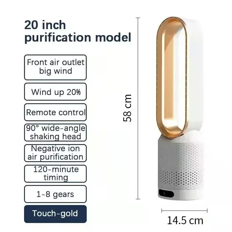 2026 New Bladeless Tower Fan with Air Purifier – Ultra-Quiet Floor & Desk Fan for Bedroom, Home, Office