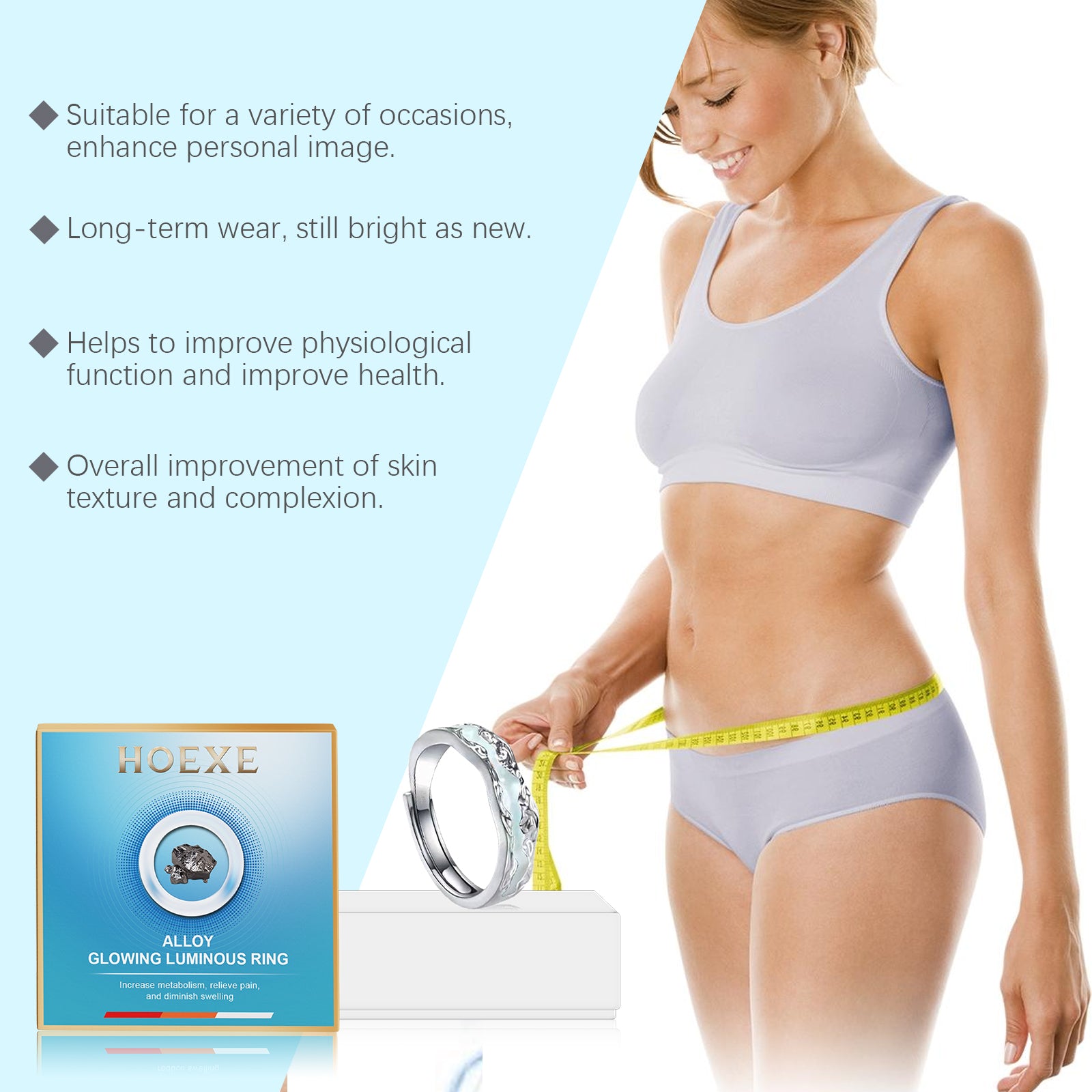 Hoexe Silver Glow-In-The-Dark Rings Protect Daily Life, Physical Exercise, Portable Men's And Women's Care Rings