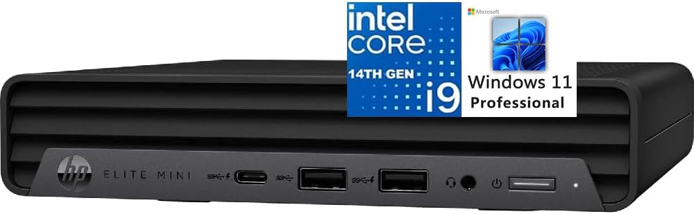 HP Mini PC Desktop Computer, Elite Mini 800 G9 with Intel i9-14900, (32GB RAM, 1TB SSD), Triple 4K Display Support, 6X USB Ports, Ultra-Quiet Design, Keyboard and Mouse, Windows 11 Pro