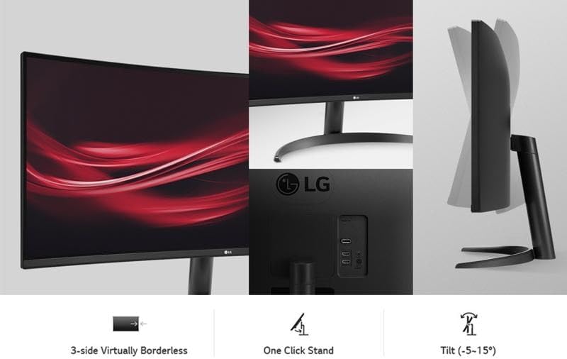 LG 34" UltraWide Monitor, IPS Display, WFHD(2560 x 1080), 100Hz, 5ms, HDR 400, sRGB 99%, HDMI DisplayPort, VESA Mount, Tilt Stand, Built for Multitasking & Productivity
