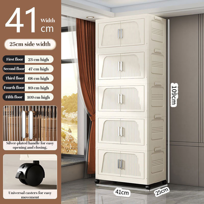 Folding Storage Cabinet with Wheels, 3/4 Tier Stackable Wardrobe Closet Organizer