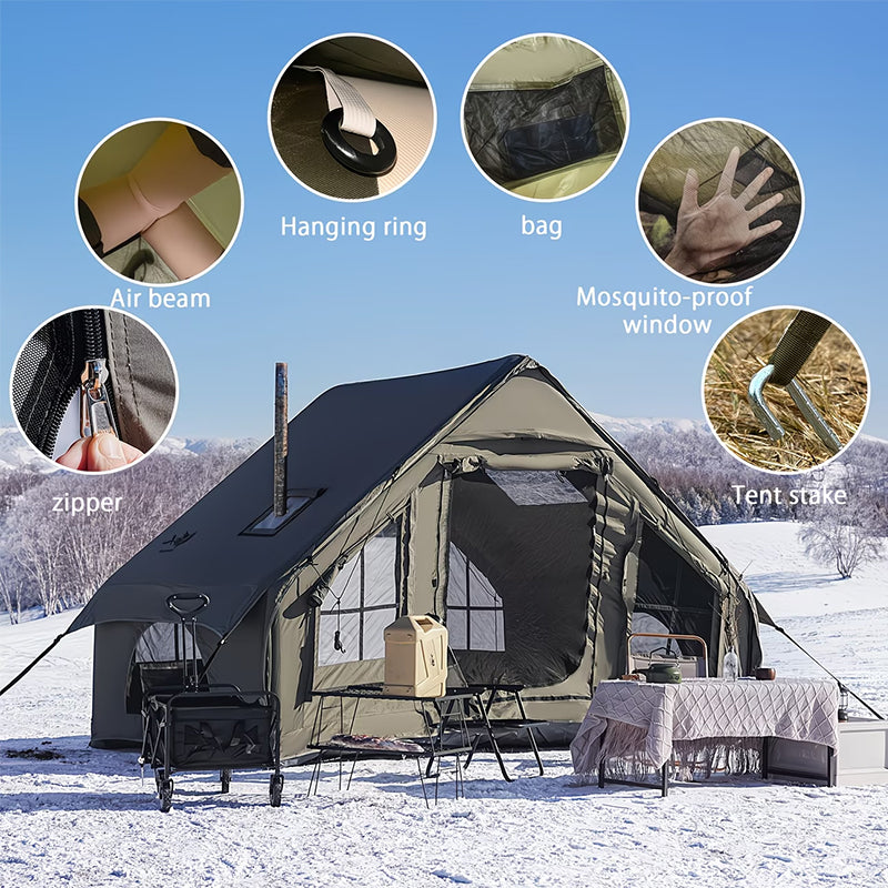 Large Inflatable Glamping Tent with Skylight, Breathable Mesh Air Tent for Summer Camping & Backpacking