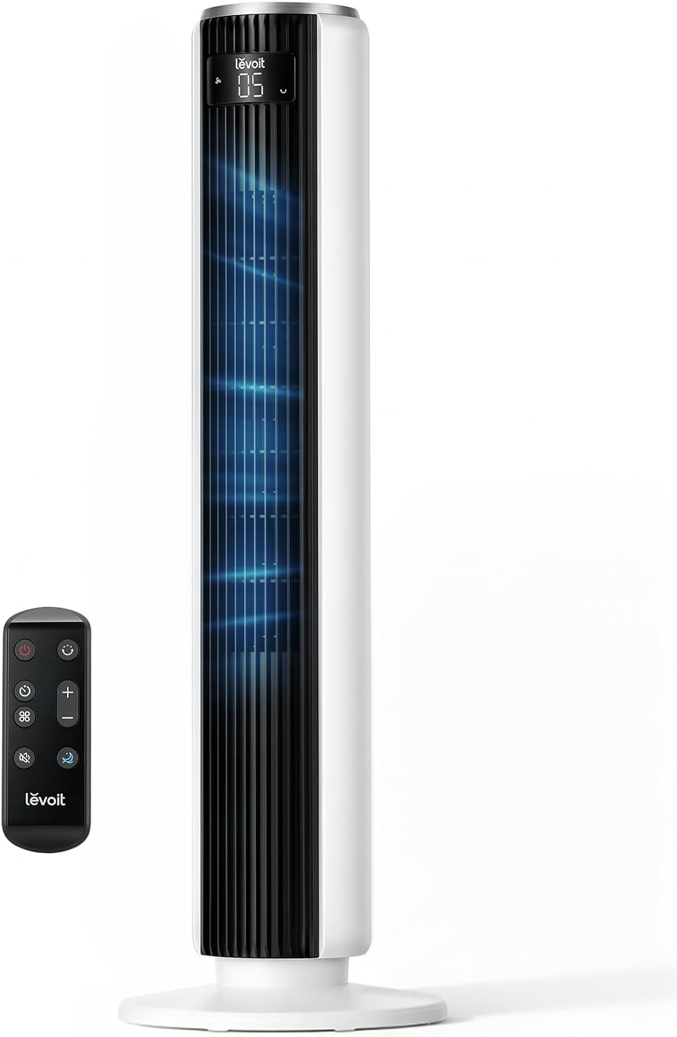 Levoit Tower Fan for Bedroom, 28ft/s Fans that Blow Cold Air, 28dB Quiet | Standing Floor Fan for Room, 90° Oscillating, 5 Speeds 4 Modes & Temp Sensor, Bladeless, 12H Timer, Remoter, 36 inch, White