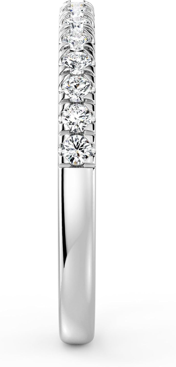 MSBLUE® 2.2MM Moissanite Wedding Eternity Ring | Rhodium Plated, Classic French Pave Band