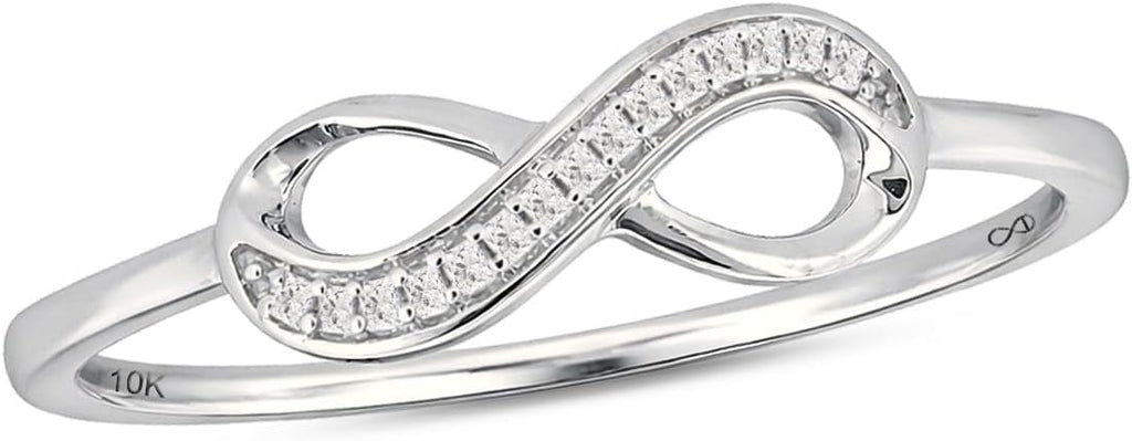Cali Trove 1/20cttw Natural Diamond Promise Ring for Women in 10K Gold | Infinity Design with Round White Diamond Accents | Mother's Day Gift | White, Yellow or Rose Gold Jewelry with Infinity Sign
