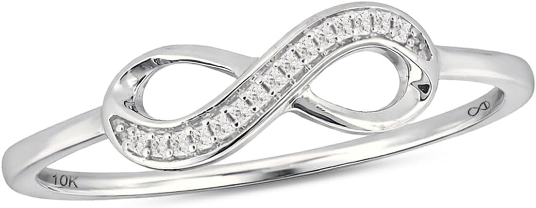Cali Trove 1/20cttw Natural Diamond Promise Ring for Women in 10K Gold | Infinity Design with Round White Diamond Accents | Mother's Day Gift | White, Yellow or Rose Gold Jewelry with Infinity Sign