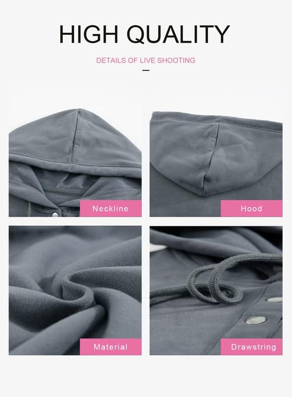 Dokotoo Hoodies for Women Button Collar Drawstring Sweatshirt Hooded Tops | Long Sleeve, Fleece Lined, Pullover Hoodie, Kangaroo Pocket, Fall Outfits Winter Clothes 2026, Casual Travel Workout Outdoor