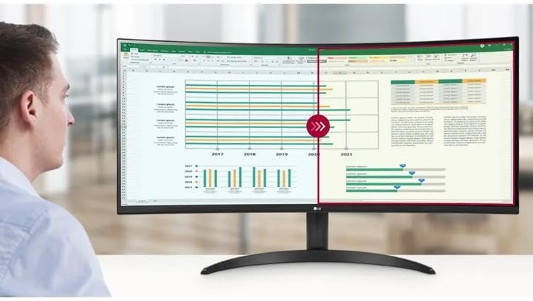 LG 34" UltraWide Monitor, IPS Display, WFHD(2560 x 1080), 100Hz, 5ms, HDR 400, sRGB 99%, HDMI DisplayPort, VESA Mount, Tilt Stand, Built for Multitasking & Productivity