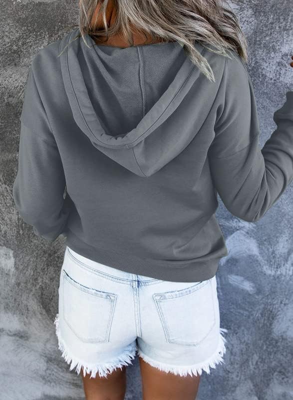 Dokotoo Hoodies for Women Button Collar Drawstring Sweatshirt Hooded Tops | Long Sleeve, Fleece Lined, Pullover Hoodie, Kangaroo Pocket, Fall Outfits Winter Clothes 2026, Casual Travel Workout Outdoor