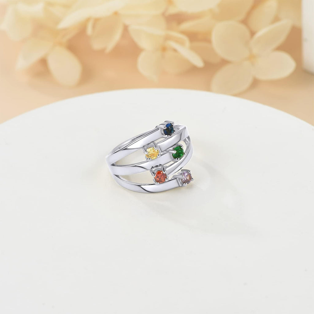Custom4U Personalized Birthstone Rings for Women Promise Rings for Her | Sterling Silver Mothers Ring Customized Cubic Zirconia Wedding/Valentine's Day/Mother's Day Jewelry Gift for Mom Wife