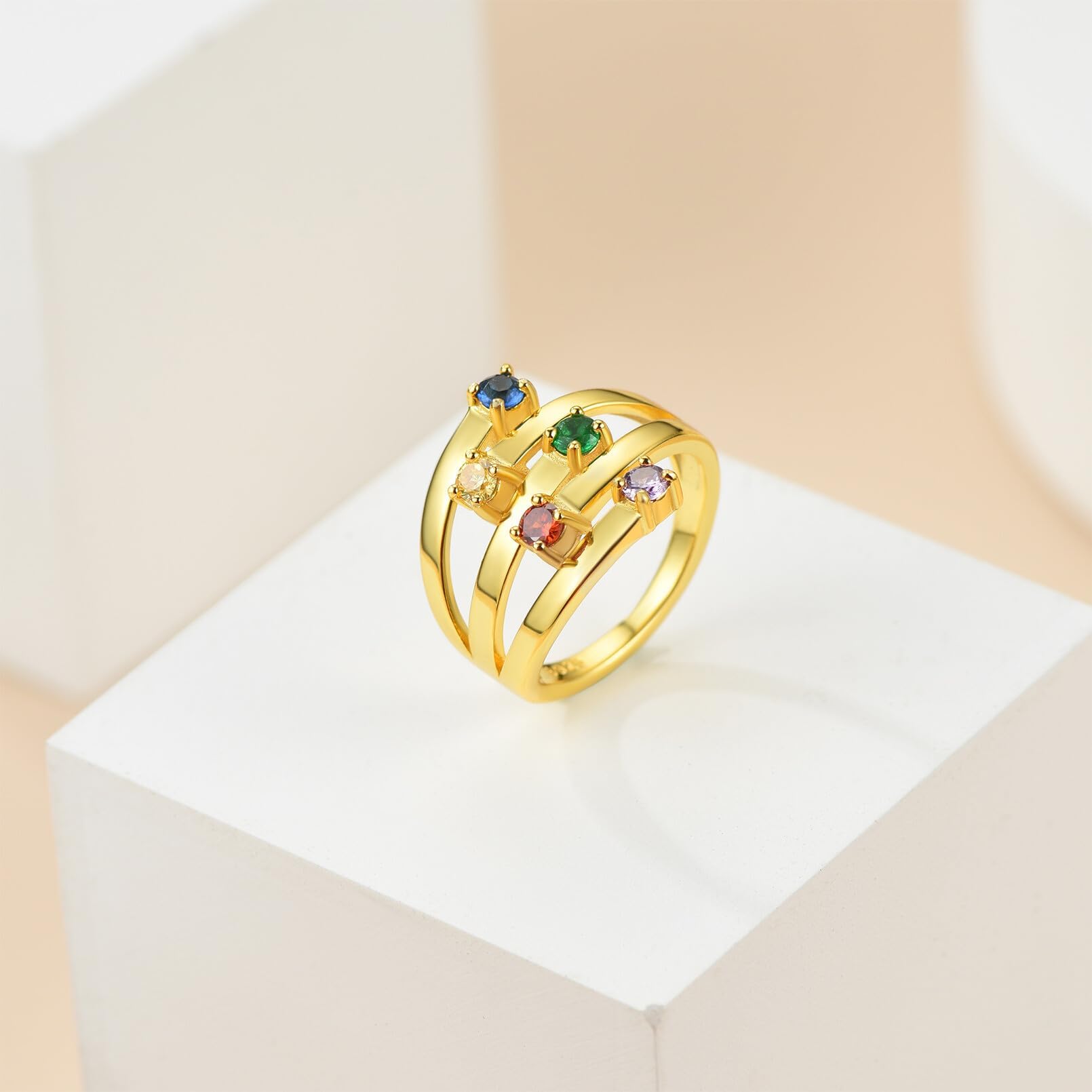 Custom4U Personalized Birthstone Rings for Women Promise Rings for Her | Sterling Silver Mothers Ring Customized Cubic Zirconia Wedding/Valentine's Day/Mother's Day Jewelry Gift for Mom Wife