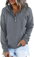 Dokotoo Hoodies for Women Button Collar Drawstring Sweatshirt Hooded Tops | Long Sleeve, Fleece Lined, Pullover Hoodie, Kangaroo Pocket, Fall Outfits Winter Clothes 2026, Casual Travel Workout Outdoor