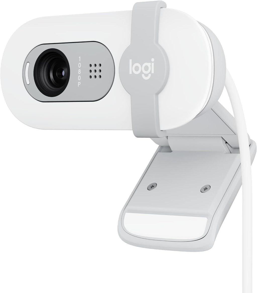 Logitech Brio 100 Full HD 1080p Webcam for Streaming and Meetings - White | 1080p with auto-light correction, built-in mic, privacy shutter, USB-A, compatible with Teams, Google Meet, Zoom and more