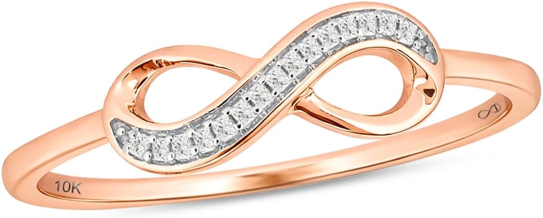 Cali Trove 1/20cttw Natural Diamond Promise Ring for Women in 10K Gold | Infinity Design with Round White Diamond Accents | Mother's Day Gift | White, Yellow or Rose Gold Jewelry with Infinity Sign