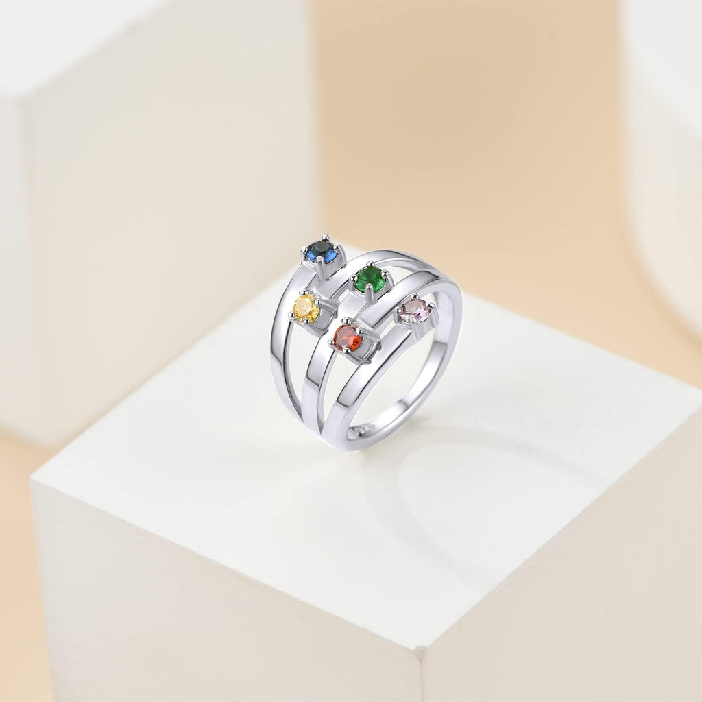 Custom4U Personalized Birthstone Rings for Women Promise Rings for Her | Sterling Silver Mothers Ring Customized Cubic Zirconia Wedding/Valentine's Day/Mother's Day Jewelry Gift for Mom Wife