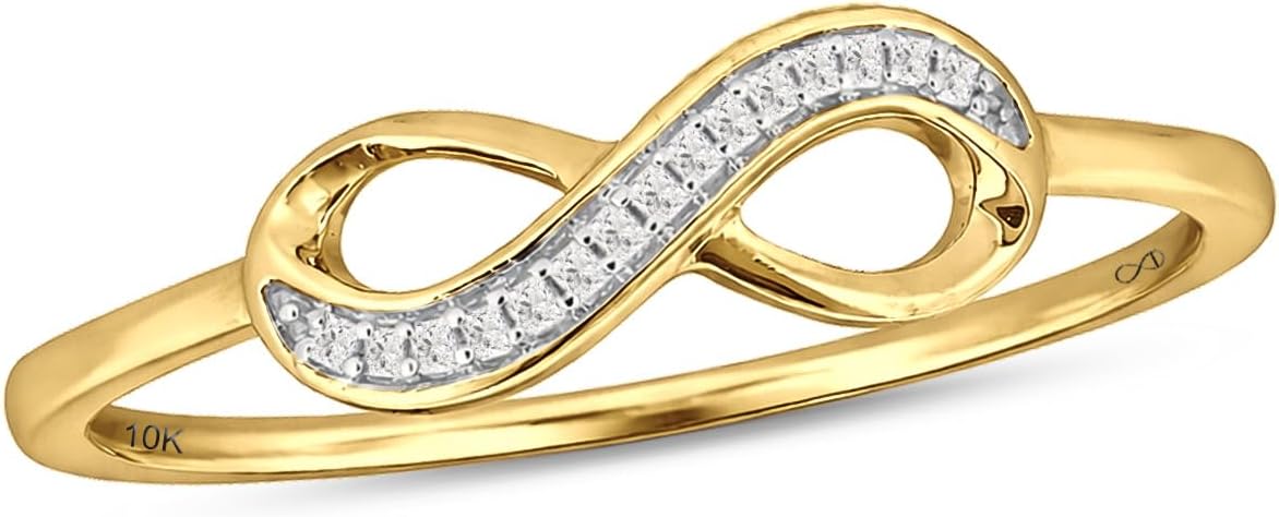 Cali Trove 1/20cttw Natural Diamond Promise Ring for Women in 10K Gold | Infinity Design with Round White Diamond Accents | Mother's Day Gift | White, Yellow or Rose Gold Jewelry with Infinity Sign