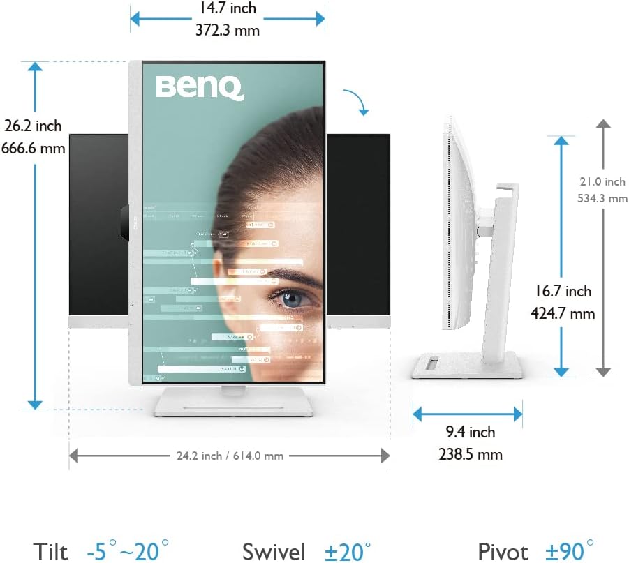BenQ GW2790QT Productivity Monitor 27" 1440p | IPS| Eye-Care Tech | 99% sRGB | Brightness Intelligence Gen2 | Noise-Cancelling Mic & Speakers | Ergonomic | USB-C (65W) | USB Hub | DaisyChain | White | USB-C Single-Cable Connectivity, 2K QHD Display, Built