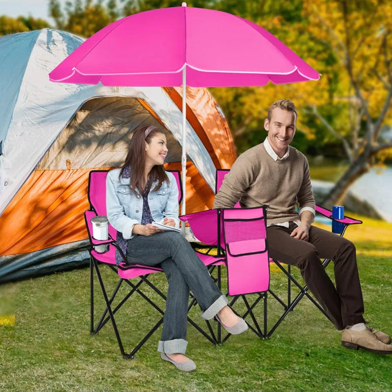 Double Camping Loveseat with Canopy – 600 lb Capacity, Cup Holders & Side Table, Foldable Outdoor Chair for Beach & Park
