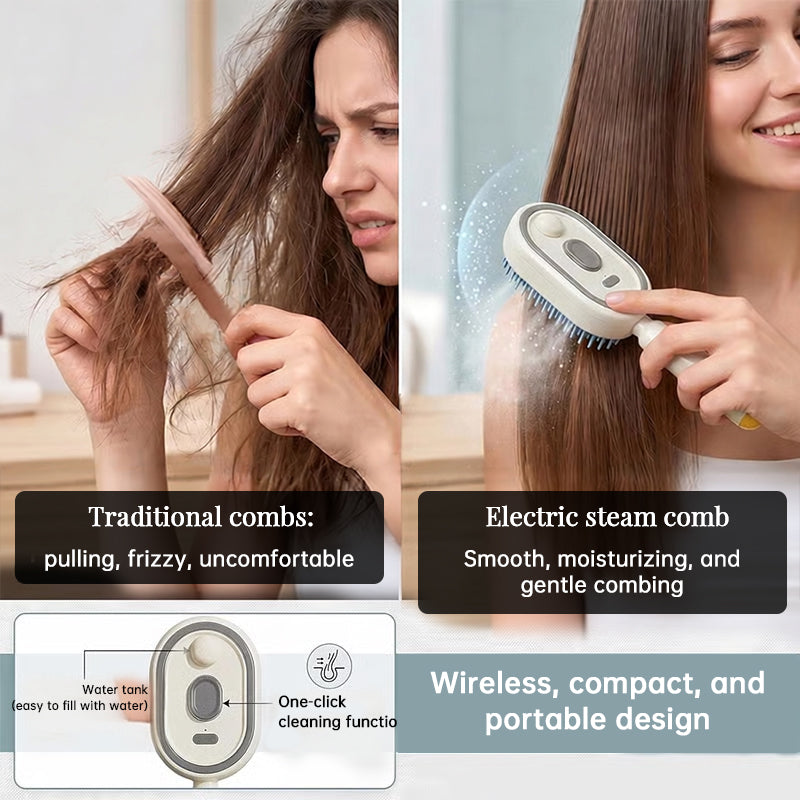 Electric Steam Hair Brush with Mist, Ionic Straightening Comb for Less Breakage & No Residue, Smooth Shiny Hair Styling Tool