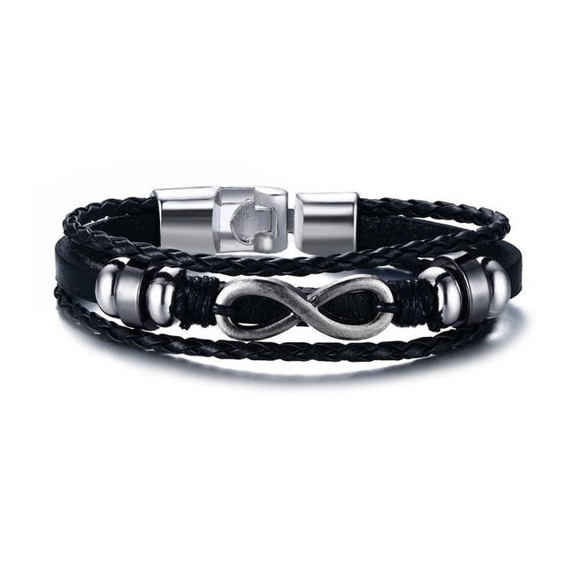 Infinity Men Bracelet Genuine Leather Black Hand Chain Friendship Brazelt Women Fashion Pulseira Masculina