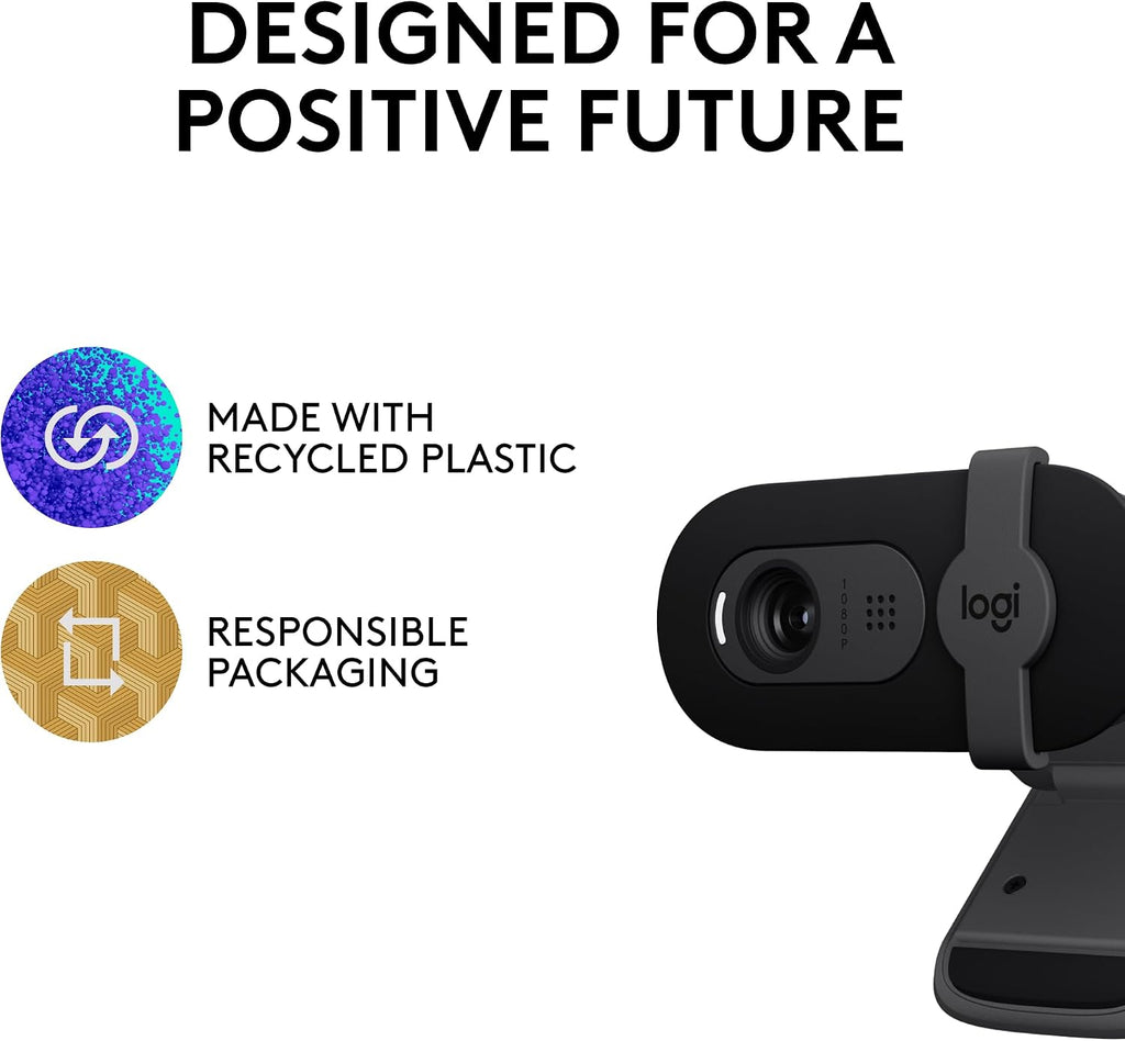 Logitech Brio 100 Full HD 1080p Webcam for Streaming and Meetings - White | 1080p with auto-light correction, built-in mic, privacy shutter, USB-A, compatible with Teams, Google Meet, Zoom and more