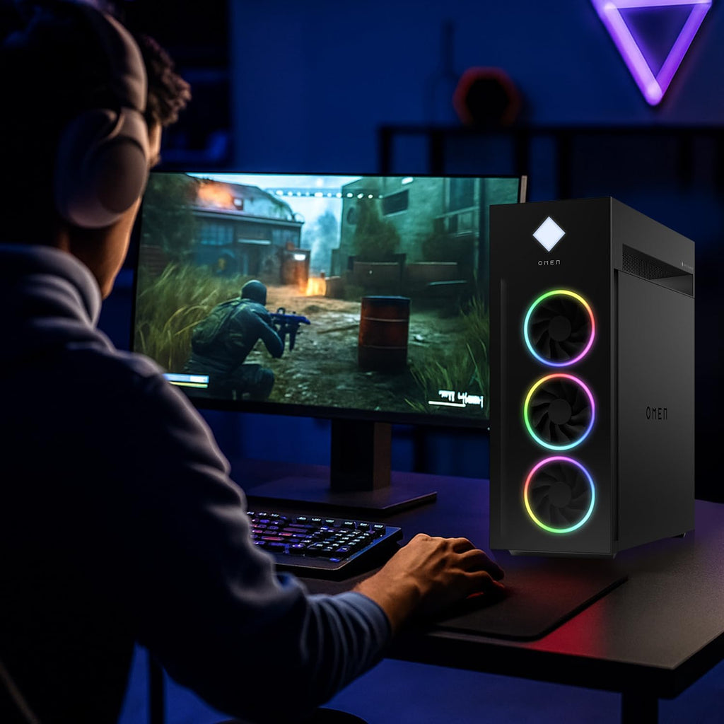 HP Omen 45L RTX 5080 Gaming Desktop, Intel Ultra 9 285K, NVIDIA RTX 5080, 64GB DDR5 RAM, 4TB SSD, RGB Light Studio, DP, RJ-45, Bundle with Thunderobot KG3089R Gaming Keyboard