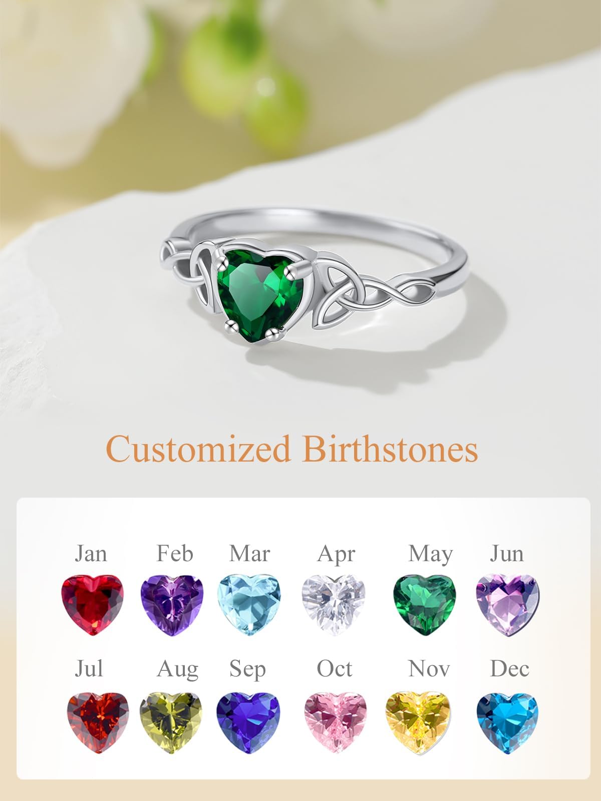 Custom4U Personalized Birthstone Rings for Women Promise Rings for Her | Sterling Silver Mothers Ring Customized Cubic Zirconia Wedding/Valentine's Day/Mother's Day Jewelry Gift for Mom Wife