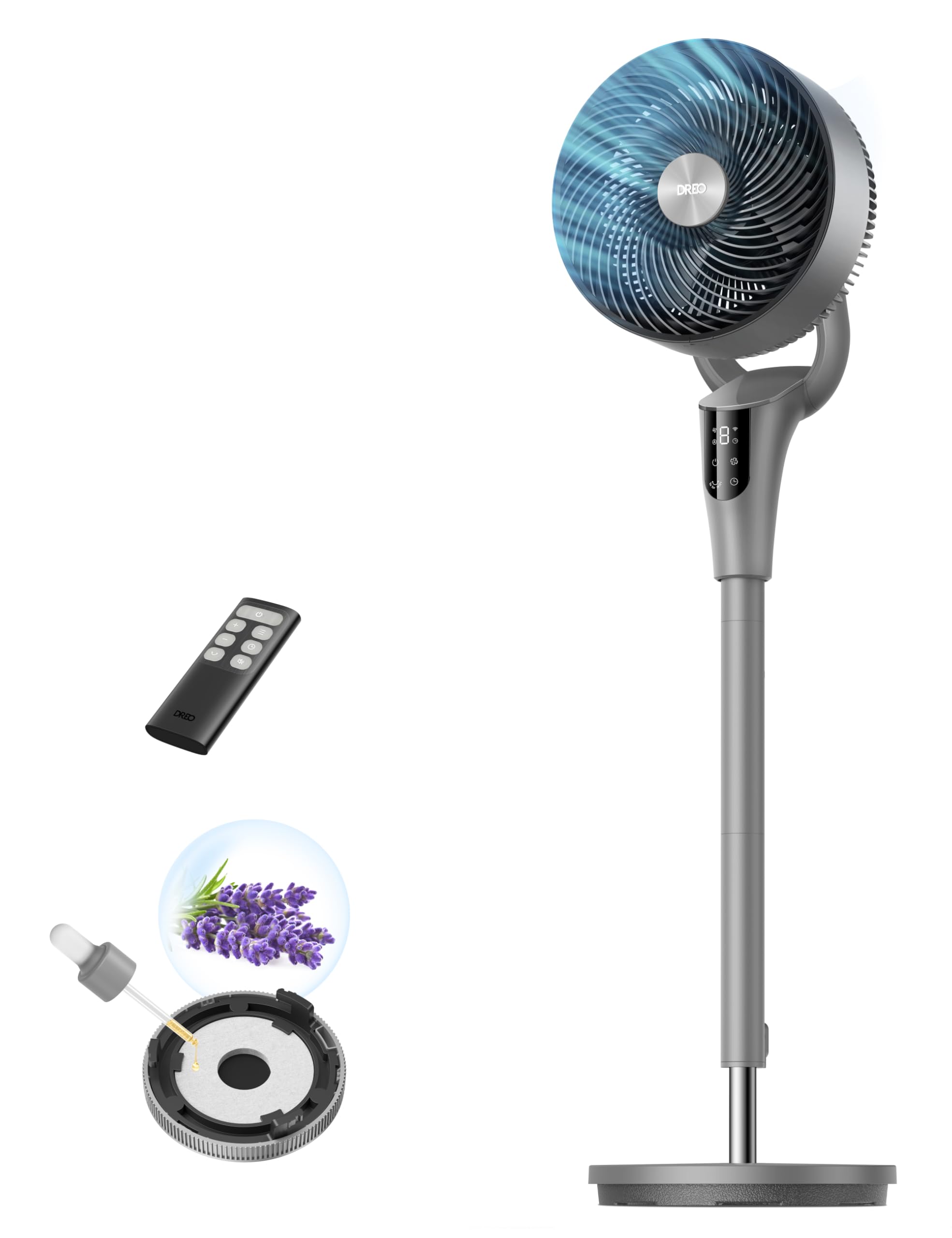 DREO Fan for Bedroom, 2026 Upgraded, 90ft Airflow, 20dB Quiet Fan, 90° Oscillating Standing Fan for Whole Room, DC Motor, 8+H Speeds, 3 Modes, 38-42'' Adjustable Height, 8H Timer, 105° Manual Vertical